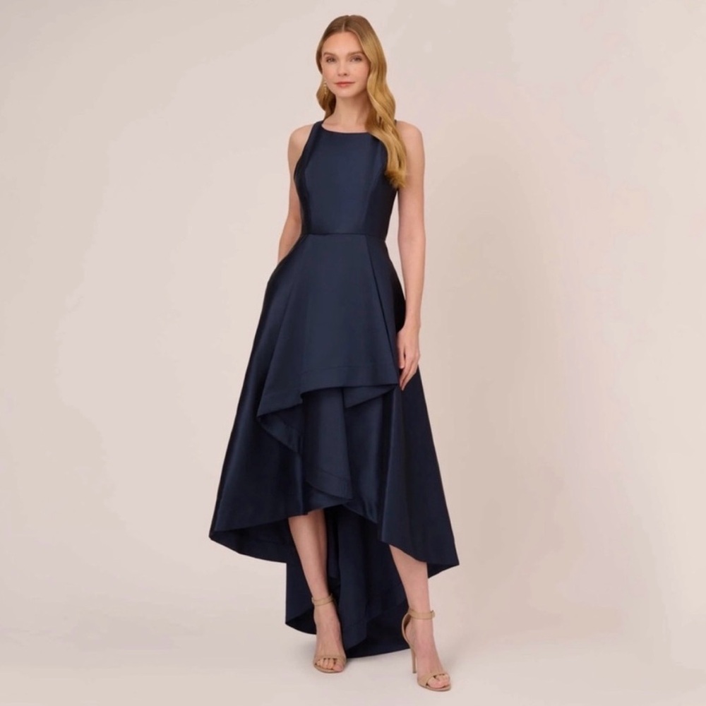 Adrianna Papell Navy High Low Gown